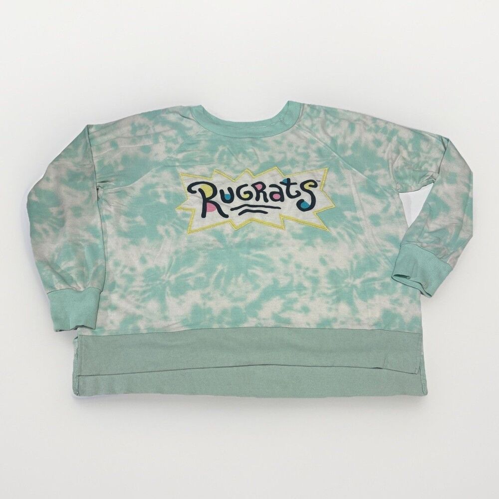 Nickelodeon Womens Rugrats Tie Dye Sweatshirt Mint Green Pullover Top Size L